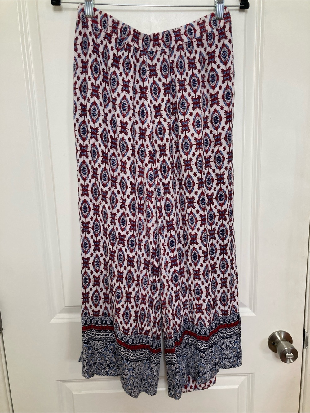 Red Boho Print Wide Leg Palazzo Pants Geometric Hippie Coastal Sz XS
